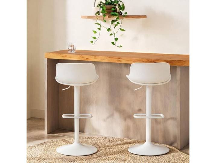 Tabourets de bar réglables en PU et acier blanc – Lot de 2 – Hauteur 63-83 cm – - Blanc PU et acier 45 x 43 x 100 cm Ref RK6DA3