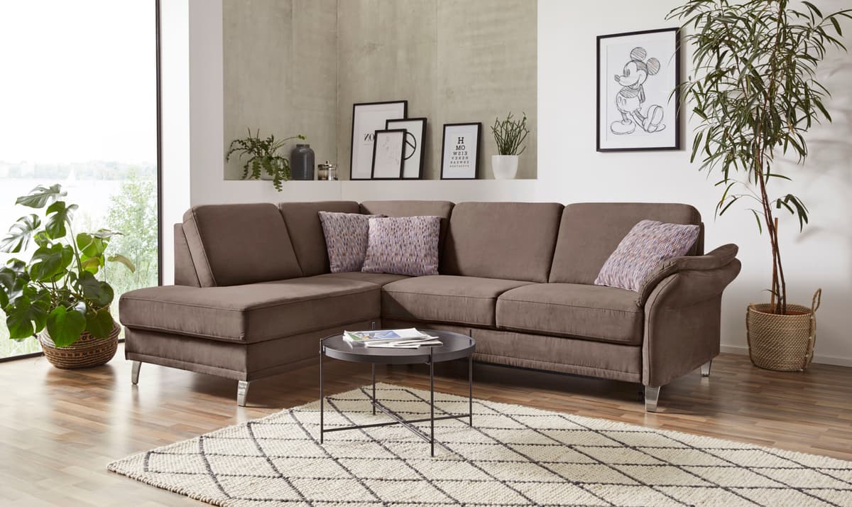 Ecksofa SIT & MORE "Clio L-Form", braun (schoko), B:254cm H:89cm T:190cm, Sofas, Ecksofa, wahlweise mit Schlaffunktion und Bettkasten, inklusive Federkern schoko B/H/T: 254cm x 89cm x 190cm, Luxus-Microfaser ALTARA NUBUCK®, Ottomane links,mit Bettfunktion