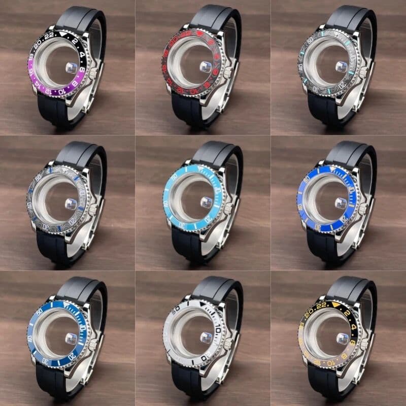 NONE 40mm NH35 Case YM Two-Way Rotating Bezel Sub GMT Mod Parts Rubber Strap Sapphire Glass Fit NH35 NH36 NH34 Movement Watch Case