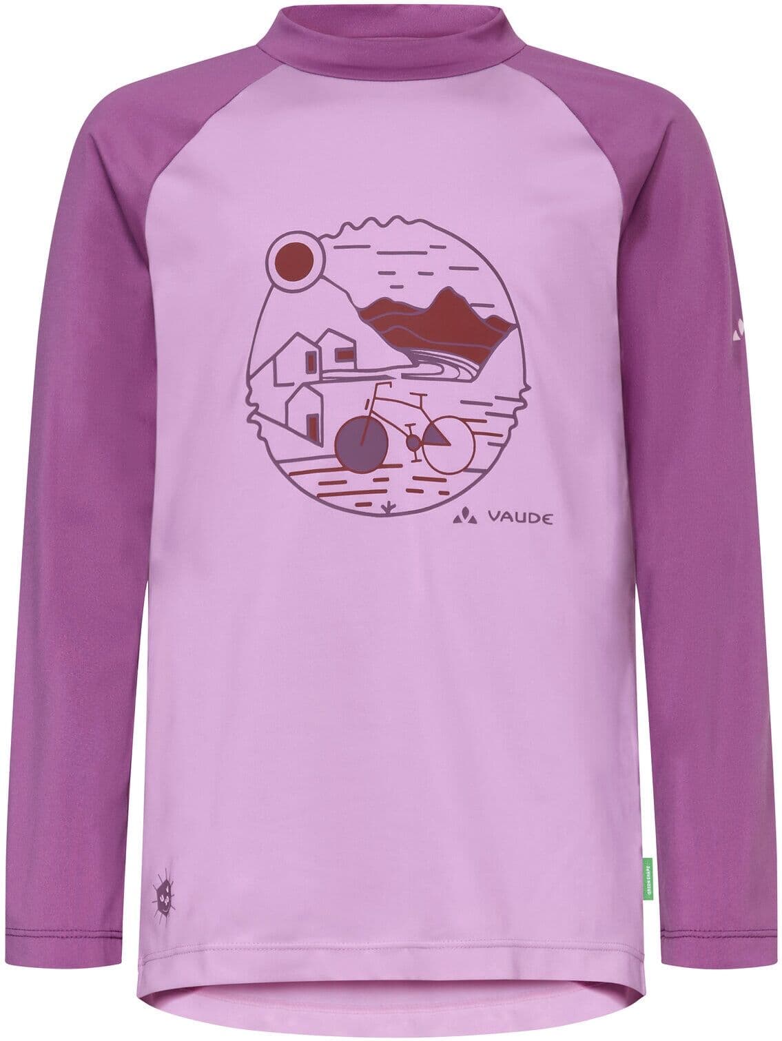 T-Shirt VAUDE "Kids Solaro LS T-Shirt III", Mädchen, Gr. 104, rosa (raspberry), Jersey, Obermaterial: 91% Polyester, 9% Elasthan, normal, Rundhals, Shirts T-Shirt, für Kinder, Langarm, hoher UV-Schutz, elastisches Material raspberry 104