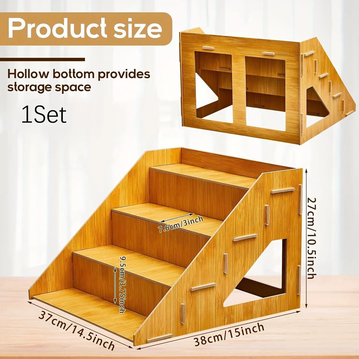 NONE Upgrade 4‑Tier Wooden Display Riser Mixed Pack, Desktop Countertop Layered Storage Display Rack, Multi‑level Wooden Stand
