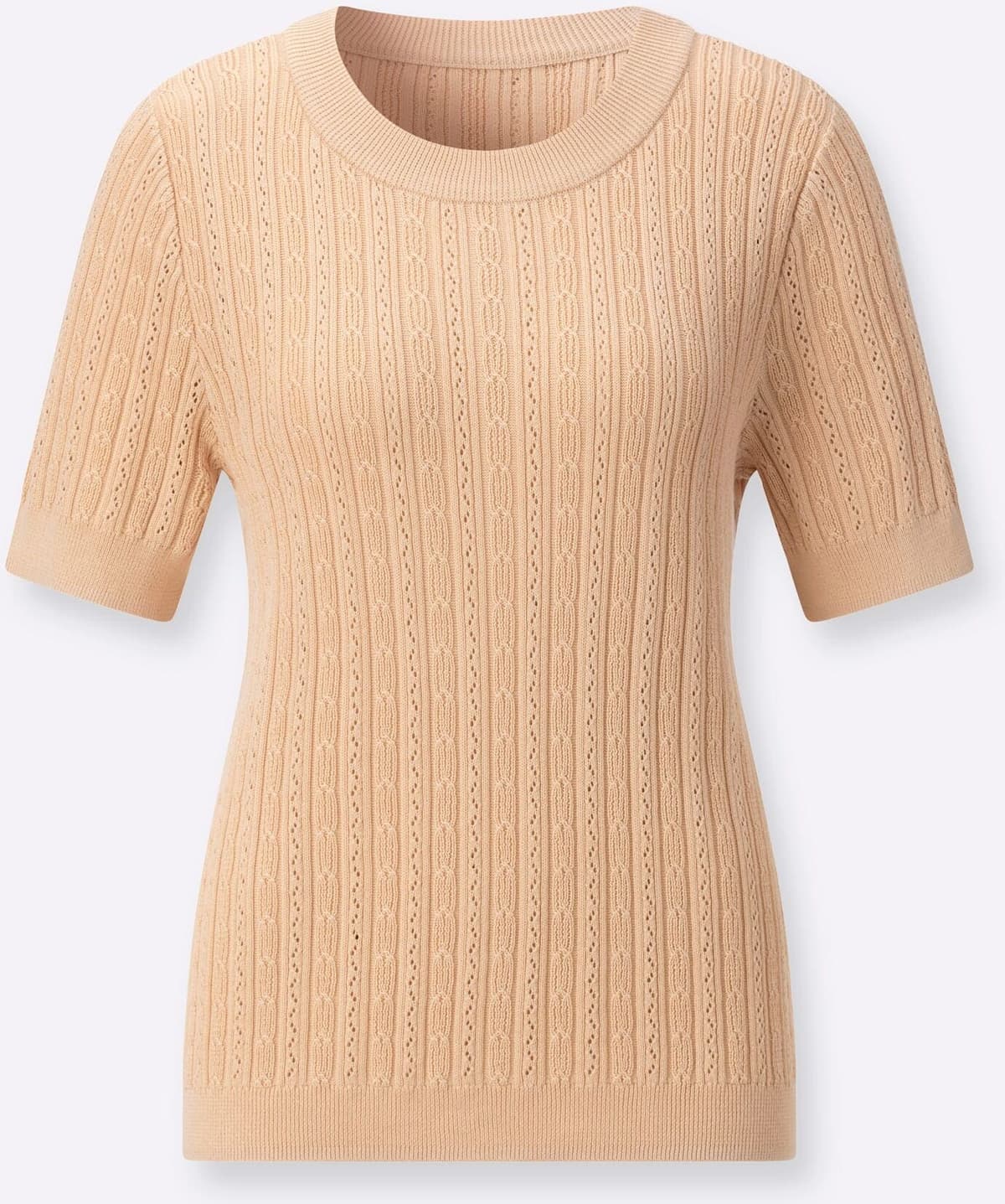 Ajourpullover CLASSIC "Ajour-Pullover", Damen, Gr. 44, beige (sand), 55% Baumwolle, 45% Viskose, unifarben, Pullover Ajourpullover sand 44