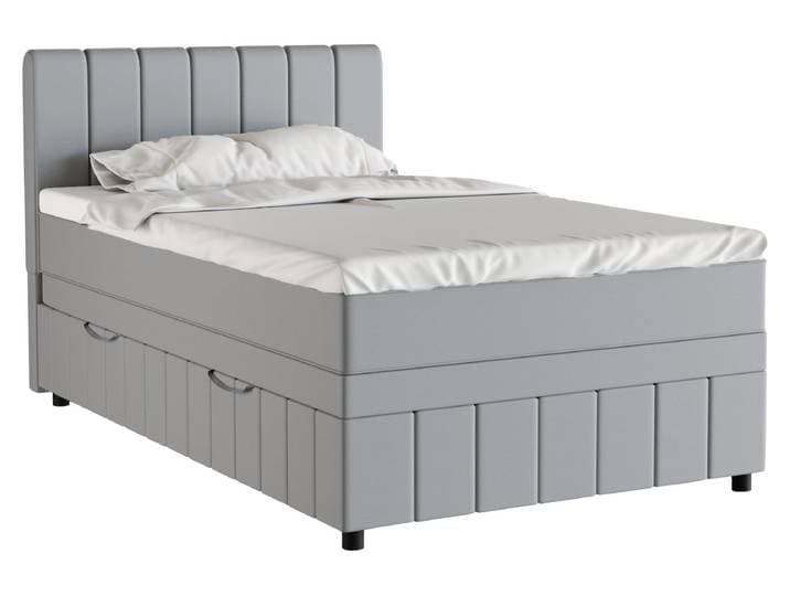 Boxspringbett Einzelbett 120x200, Hellgrau, AVALON, mit Bettkästen, mit Matratze, mit Topper, Panda Möbel
