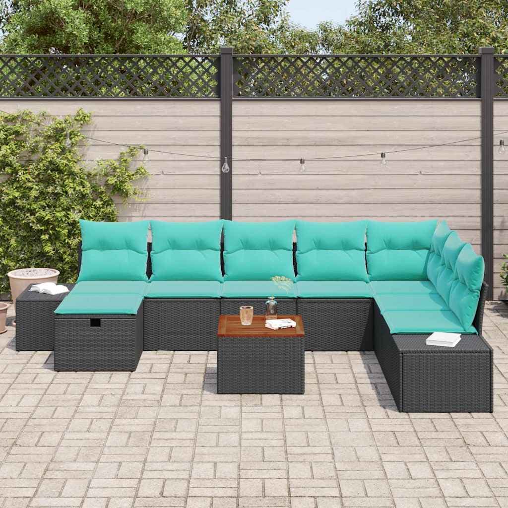 vidaXL Ensemble de canapé de jardin 9 pc Noir Poly rotin