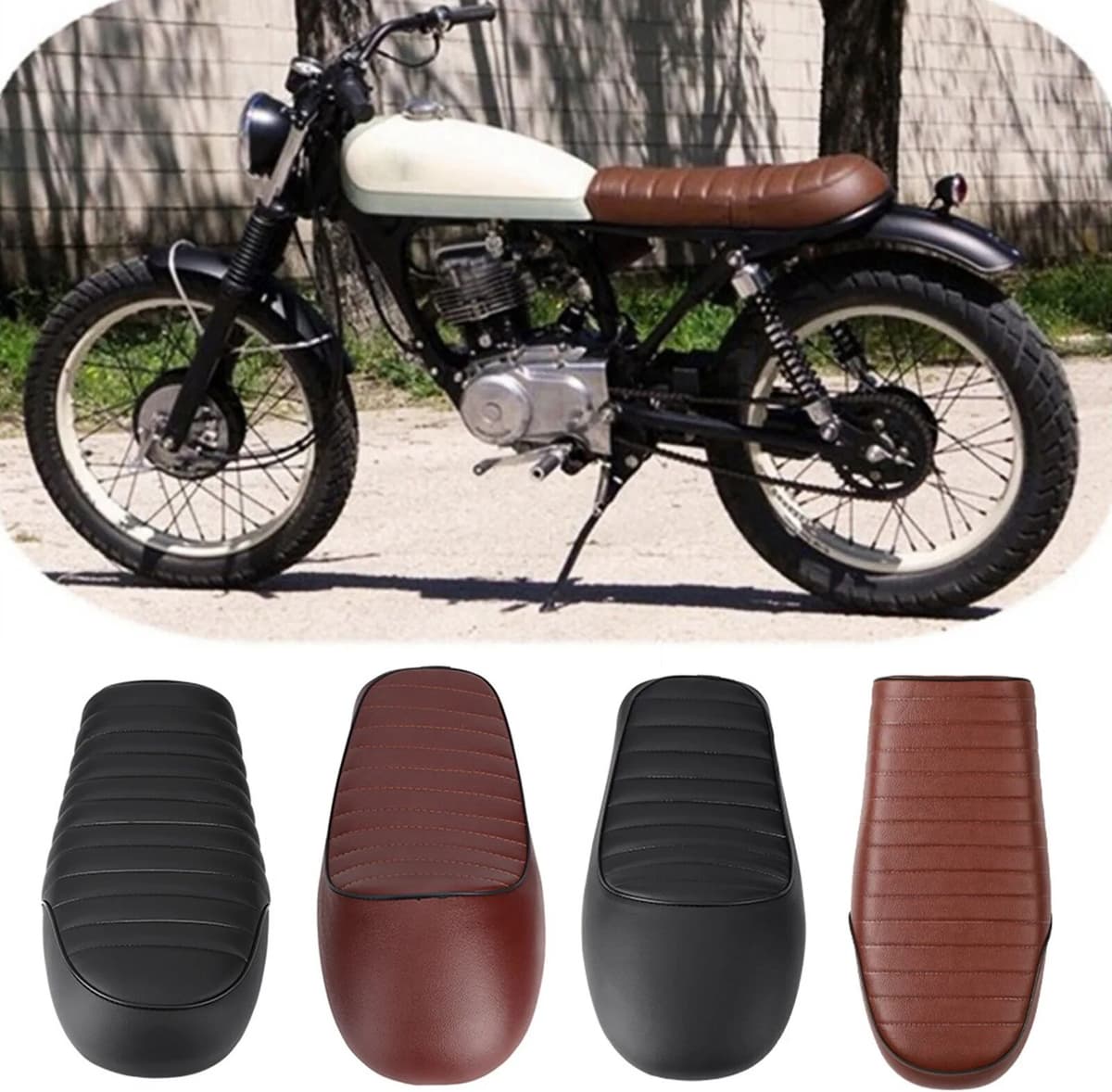 NONE Motorcycle PU Leather Vintage Cafe Racer Refit Seat Flat Saddle Cushion For CG125 GN CG CB400SS
