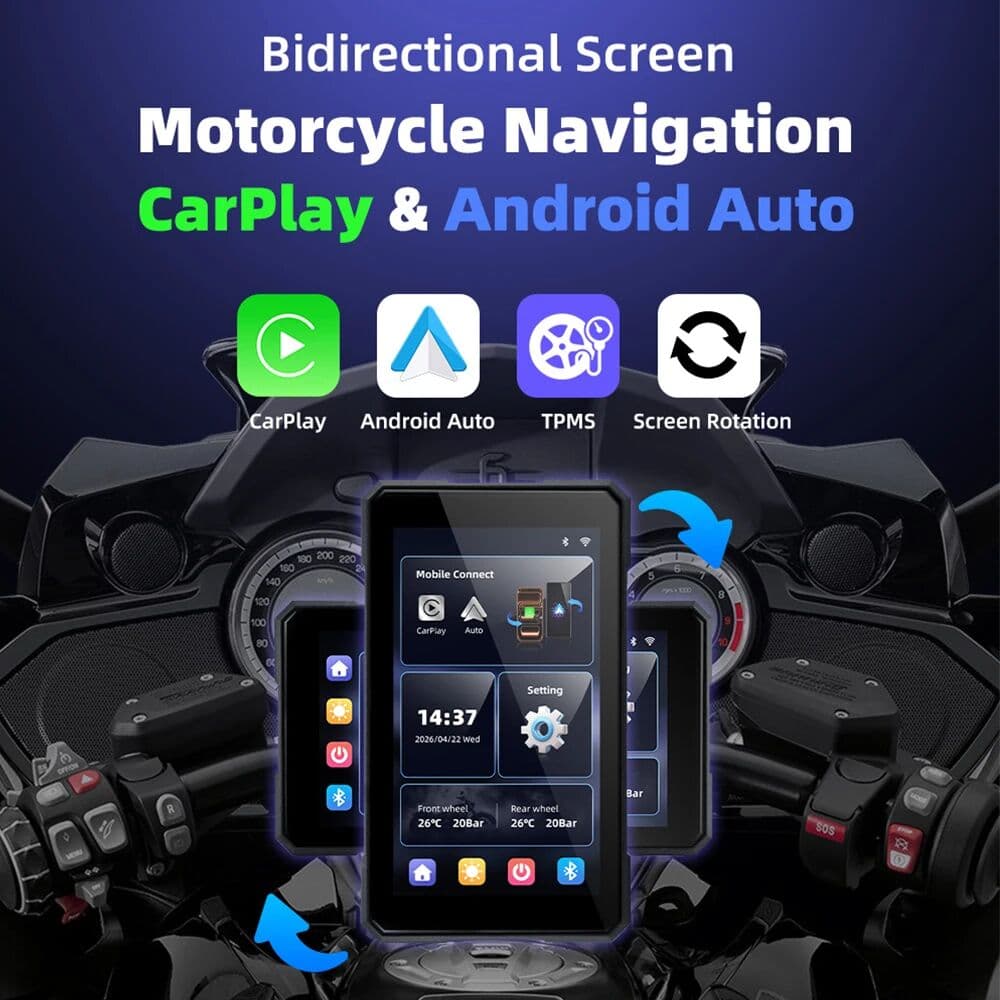 EKIY Wireless CarPlay Moto Android Auto Portable Digital Dashboard GPS Motorcycle Navigation 5.0 inch Removable Display Screen