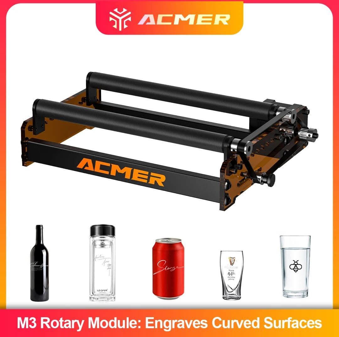 NONE ACMER M3 Rotary Roller Y-axis 360° Rotating 6-164mm Diameter Ideal for Cylindrical Objects & 95% Laser Engraving Machine