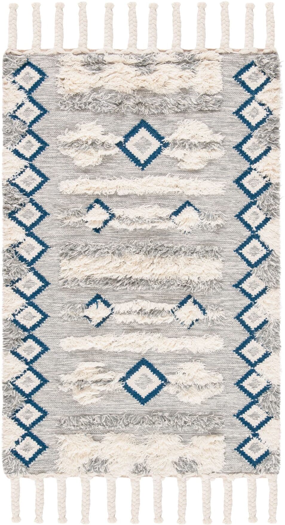 Safavieh Alfombra inspiración marroquí de lana gris/blanco, 122 x 183 cm