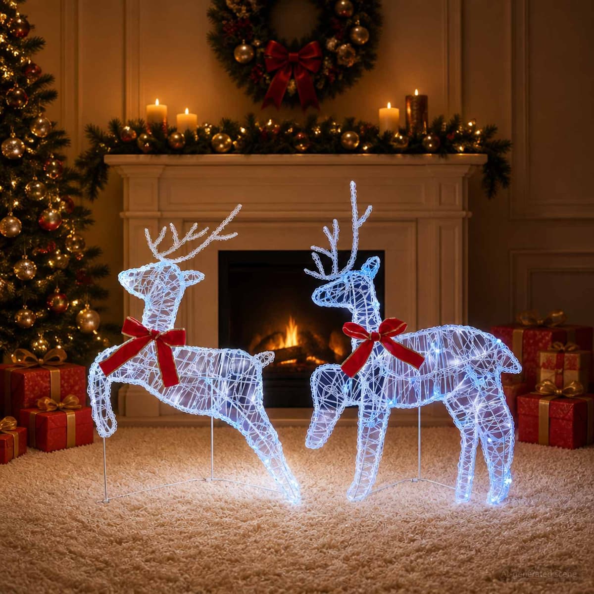 vidaXL Renne de Noël 2 pc 40 LED Bleu 43 x 19 x 65 cm