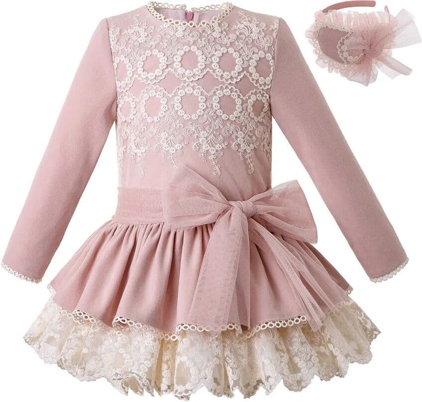 NONE Pettigirl Winter Christmas Pink Lace Girls Princess Birthday Dresses Boutique Children Clothes Matching Outfits 6781012 Year Old