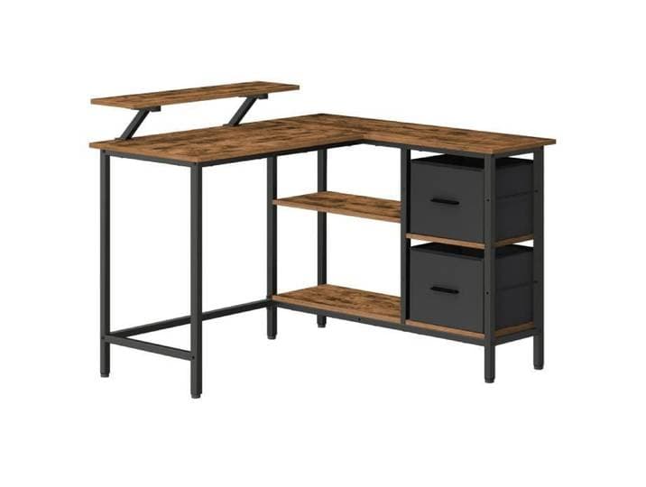 Bureau d'Ordinateur en Forme de L 2 Tiroirs Spacieux Support de Moniteur Étagère Réglable 115 x 105 cm Marron Rustique