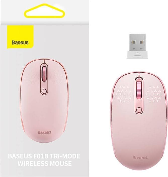 Baseus F01B Draadloze Muis, Tri-Mode, 2.4G, BT5.0, 1600 DPI, Roze