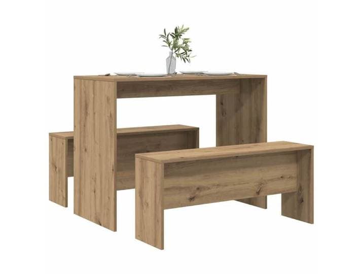 VIDAXL Table de Cuisine avec Chaises Ensemble - table à manger - et bancs - 3 pcs - bois d'ingénierie Conception pratique 23309