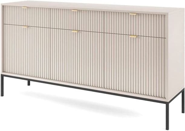 Furnlux Aparador beige negro 154 x 39 x 83 cm