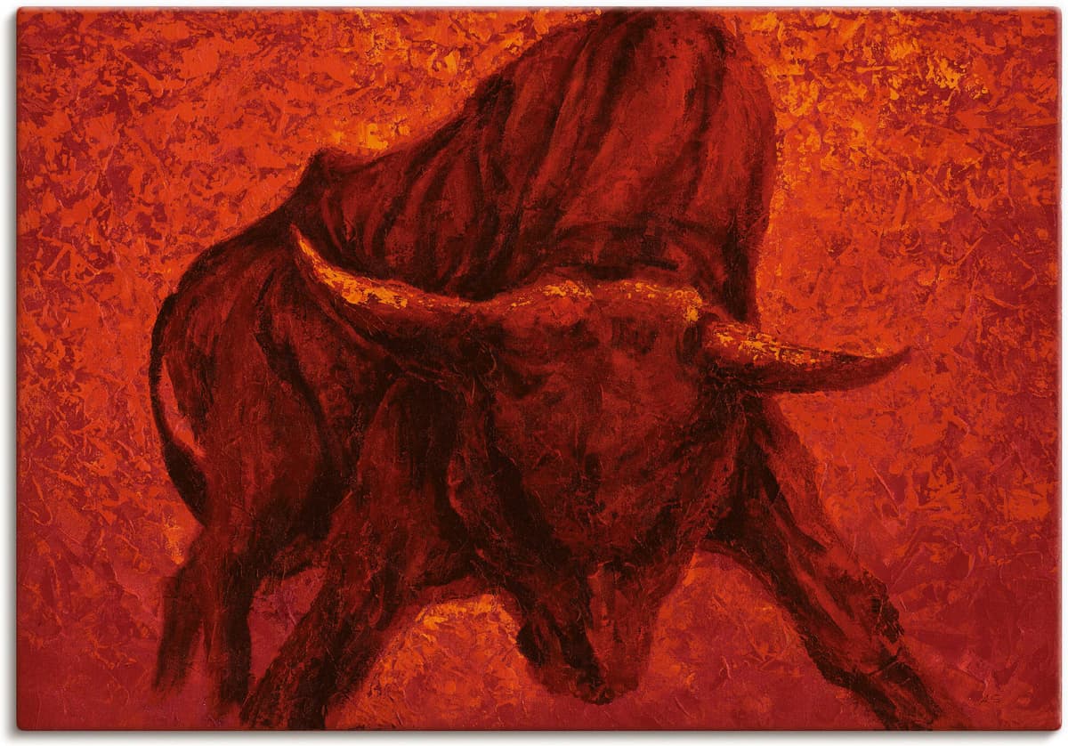 Wandbild ARTLAND "Katalanischer Stier", rot (farbe bild(er): rot), B:130cm H:90cm, Bilder, Wandbild, als Leinwandbild, Poster in verschied. Grössen farbe bild(er): rot B/H/T: 130cm x 90cm, Leinwandbild Wildtiere, 1 Stk.