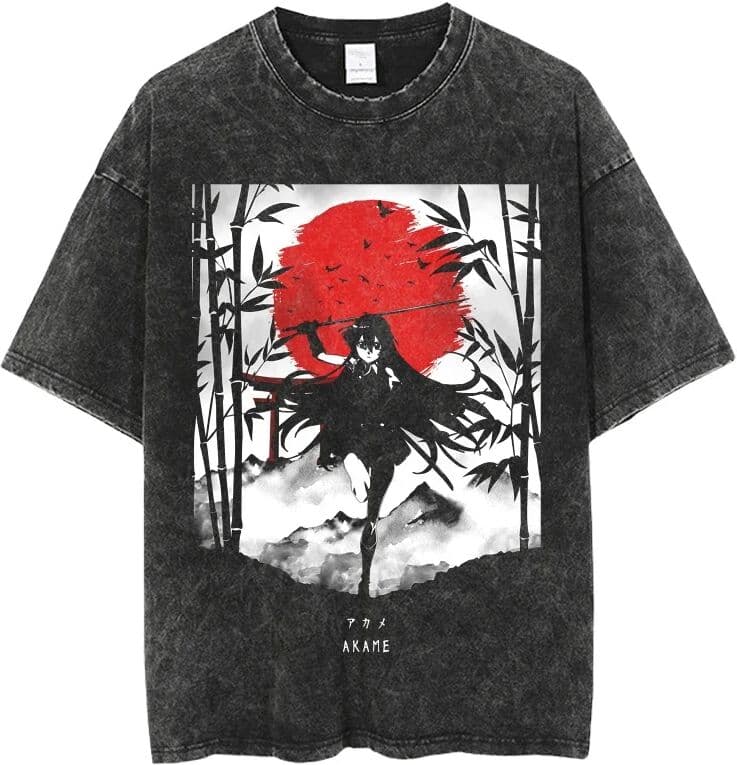 NONE 2024 Akame Ga Kill Oversized Washed T Shirts Anime Men T Shirt Print Clothes Kawaii Graphic Streetwear T Shirt Harajuku Tops