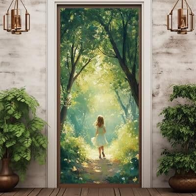 LightInthebox Landscape Door Decorations Door Covers Spring Forest Door Tapestry Door Curtain Decoration Backdrop Indoor/Outdoor Door Banner for Front Door Farmhouse