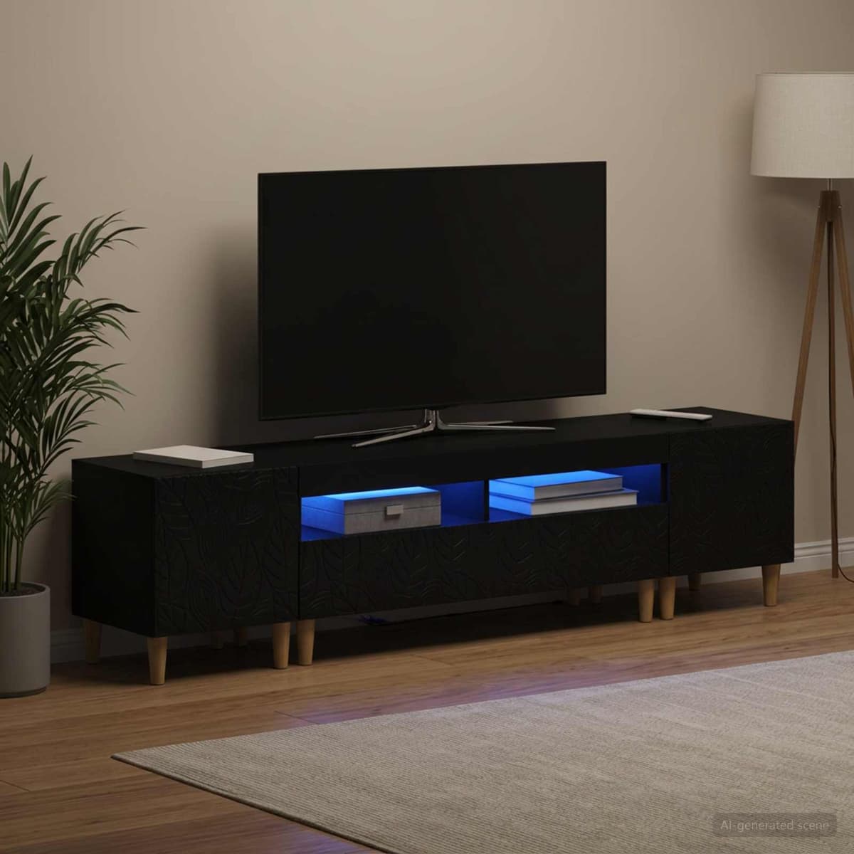 vidaXL Ensemble de 3 Meubles TV LED DELFT Noir Bois d'ingénierie