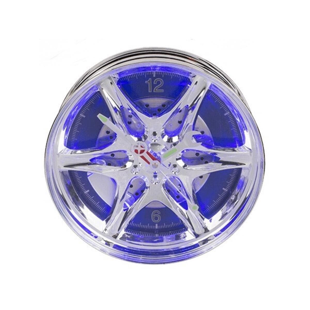 O.B. 79/3019 Wand Uhr Felge mit blauer LED D: ca. 27cm aus Kunststoff